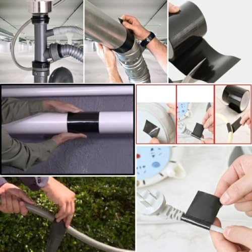 Image of Super Strong Waterproof Tape for Leakage Repair - 100mm (4 Inch) Wide x 1.5 Meter - Black Instant Seal Adhesive Tape for Roof, Pipe, Kitchen, Sink, watertank and Bathroom Water Solutions (Black)
