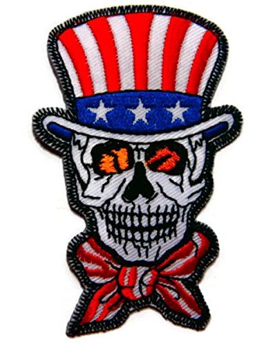 PATCHLOVER KT0048 Biker American Hat Bow Tie Skull Bone Skeleton DIY Embroidered Sew Iron on Patch Heavy Sports Custom Applique for Jeans hat Caps Jacket Vest Biker Ride