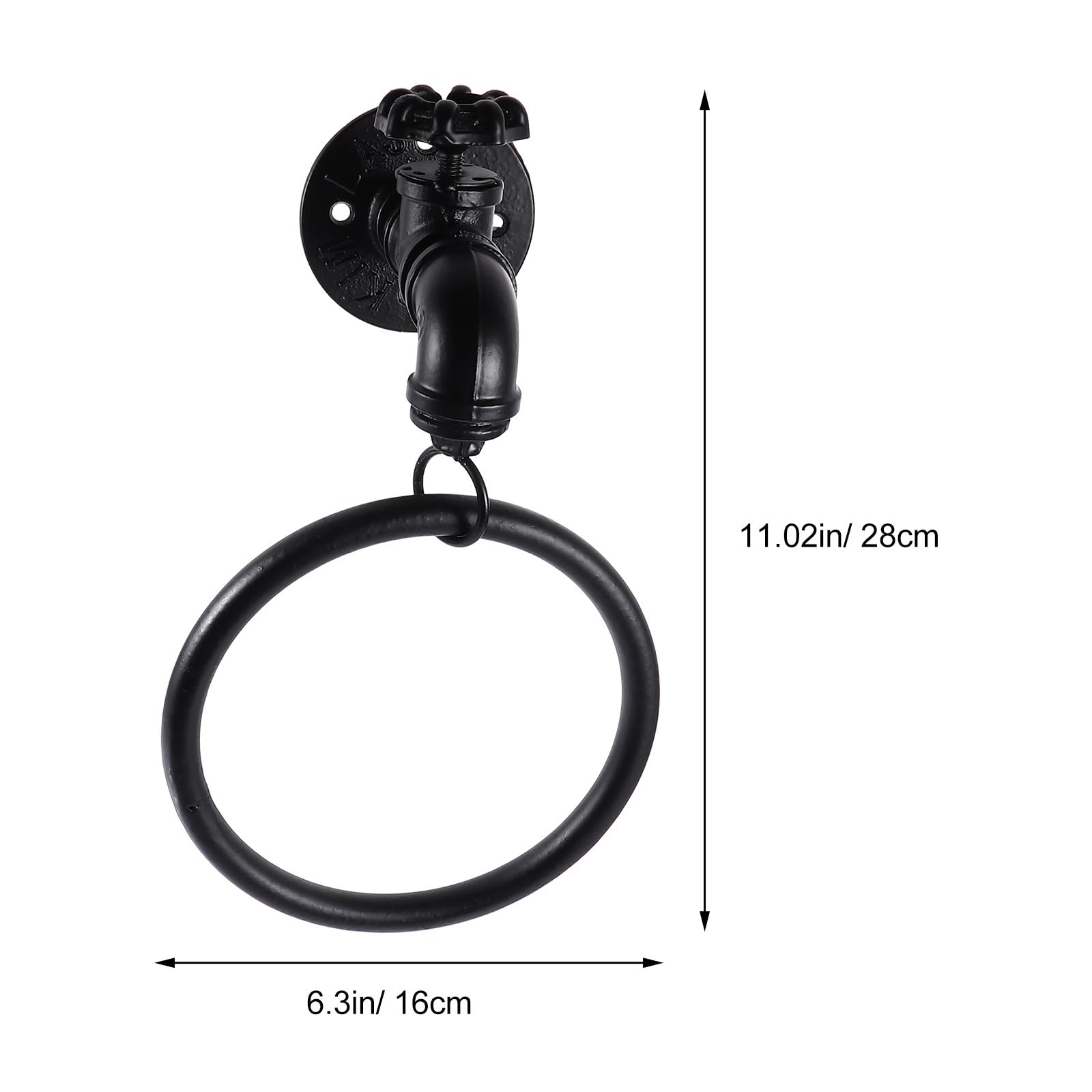 Rustikaler Handtuchring Schwarz aus Metall, für Wasserhahn