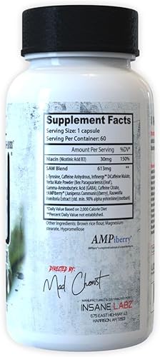 Miniatura 3 de Insane Labz Saw, Quemador de grasa de alta potencia, suplemento termogénico para pérdida de peso y supresor del apetito con L-tirosina, yerba mate,