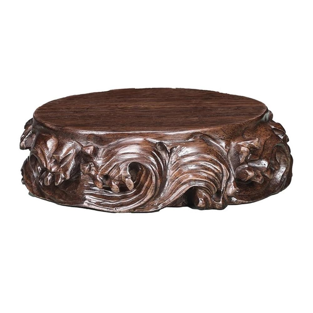 V2t9R4m7 Bonsai pot stand Round with Relief Sculpture Bonsai Base, Vase Teapot Ebony Display Stand Bonsai display stand(Medium)