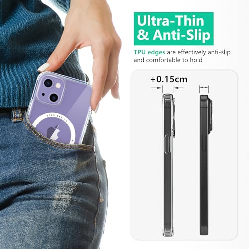 Image of ONES Magnetic Case for iPhone 14 Compatible with MagSafe, Slim Clear Shockproof Cover, [PC + TPU Hybrid] Anti-Yellowing & Anti-Fingerprint iPhone 14 Transparent Case