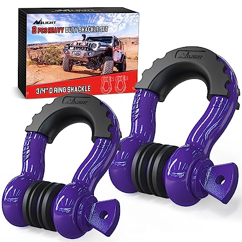 Image of Nilight 2 Pack 3 /4 inch D-Ring Shackle with 7 /8 inch Screw Pin 41,887lbs Break Strength, Heavy Duty Off Road Recovery Shackle with Isolators Washers for Use with Tow Strap, Winch, Off-Road Truck Vehicle