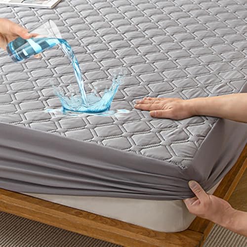 HIGHDI Matratzenschoner Wasserdicht 100 X 200 cm, Kinder Gestepptes Grau Topper Matratzenauflage, Waschbar, Atmungsaktive Matratzenbezug (Dehnbar Auf...