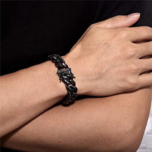 Rowin&Co Cuban Curb Chain Bracelets For Men Gold/Black/Rainbow Stainless Steel Miami Link Bracelet Chain, Hip Hop Style Link Chain, 15Mm, 8 8.5 9 Inchs. #TOP2