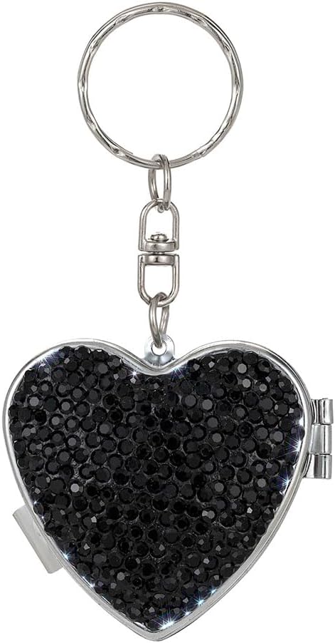 Bling Diamond Heart-Shaped Box Drug Storage Medicine Box Sparkle Double Compartment Organiser for Storing Pill and Various Small Items Adapt for Women (Black)