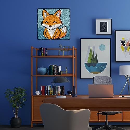 Image of YP Latch Hook Kits for Adults DIY Rug Tapestry Kits with Printed Canvas Embroidery Kits Festival Gifts Home Decoration (Fox,11.8inch X 11.8inch)