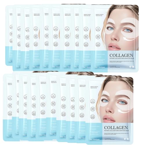 Parches de colágeno para ojos hinchados y ojeras, máscaras de ojos con biocolágeno, cuidado revitalizante de los ojos, iluminan las máscaras cansadas, reafirman, iluminan, energizan (20 unidades)