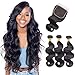 Produktbild Brazilian Body Wave Human Hair 3 Bundles with Closure 10A 100% Unprocessed Virgin Human Hair Bundles with Free Part Closure (14 16 18+14 Inches)