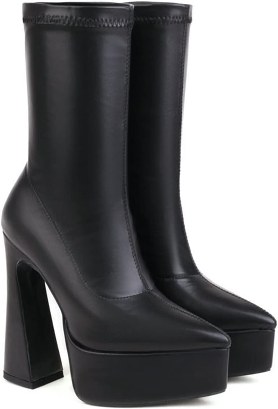 Platform Ankle Boots for Women Chunky Block Heel Pointed Toe Heeled Fall Boots Fashion Dating Party Evening Short Booties