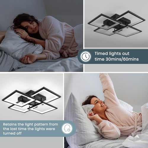 CANEOE LED Deckenleuchte,Dimmbar mit Fernbedienung & APP 4-Quadrat Deckenleuchte 55W 5000LM, Schwarz Deckenlampe für Wohnzimmer, Schlafzimmer, Küche, Flur, Balkon, Esszimmer, 3500-6500K