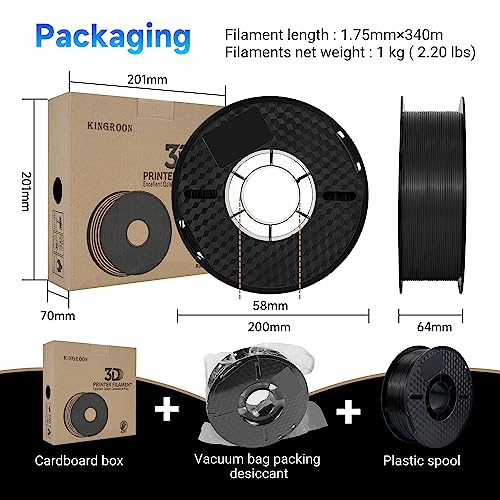 Image of Kingroon ABS 3D Printer Filament 1.75mm - High Strength, Heat Resistant Filament for Functional Prototypes, Mechanical Parts,1kg Spool, Black