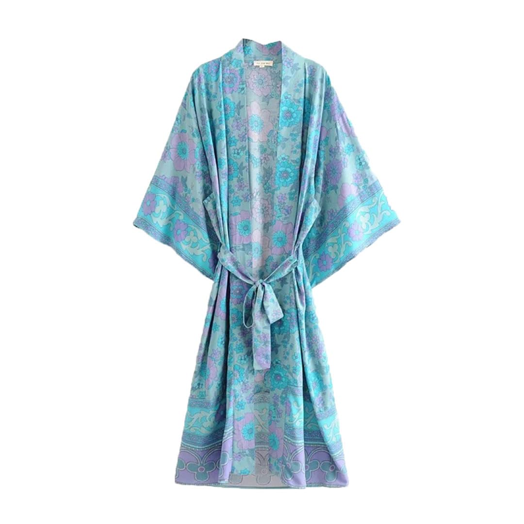 Jaśmin kwiatowy nadruk odzież wierzchnia otwarty ścieg casual boho okrycie szaty