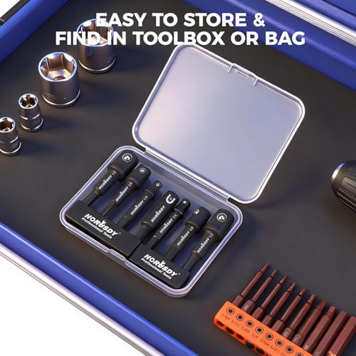 Image of 7-Piece High Torque Impact Socket Adapter & Magnetic Bit Holder Set, 1 /4 inch Hex Shank Drill Socket Adapter to 1 /2 inch 3 /8 inch 1 /4 inch Drive, Magnetic Bit Holder for Impact Driver & Drill, With Organizer Rack