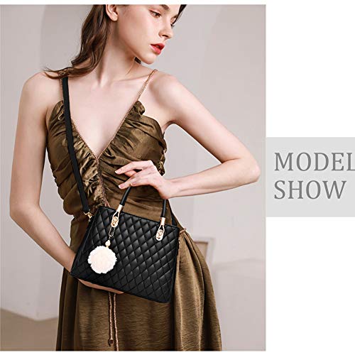 Image of I IHAYNER Womens Leather Handbags Purses Top-handle Totes Satchel Shoulder Bag for Ladies with Pompon
