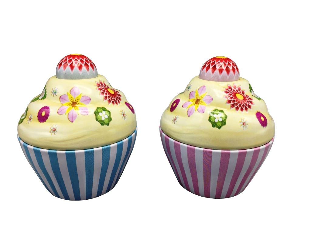 Boîtes en fer cup cakes 120ml : boîte de rangement métallique déco fleurs 8x8cm