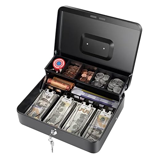 Cash Box with Money Tray and Key Lock, Money Box Safe Locking, Money Saving Lock Box with Money Tray for Cash Register 11.8"x9.45"x3.54"