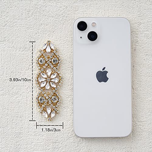 2 Pcs Rhinestone Applique Gold Garter Sew Iron On Crystal Patch For Bridal Wedding Dress Sash Belt Clothes,2Pcs #TOP2