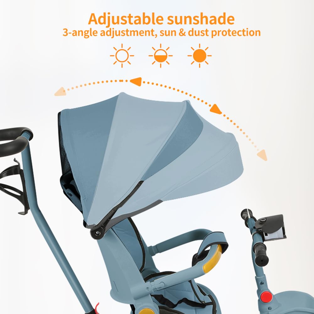 5 in 1 Poussette 3 Roues,jusqu'à 25 kg,Poussette canne,Tricycle évolutif pour Enfant,Grande Capote,Pliage Compact,Dossier Inclinable,Grandes Roues Tout Terrain