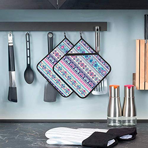 Indian Floral Paisley Design Kitchen Towel Sets With Pot Holders Heat Resistant Heat Resistant Pot Holders 2 Pcs Square Pot Holders 8×8 Inch For Cooking And Baking #TOP5