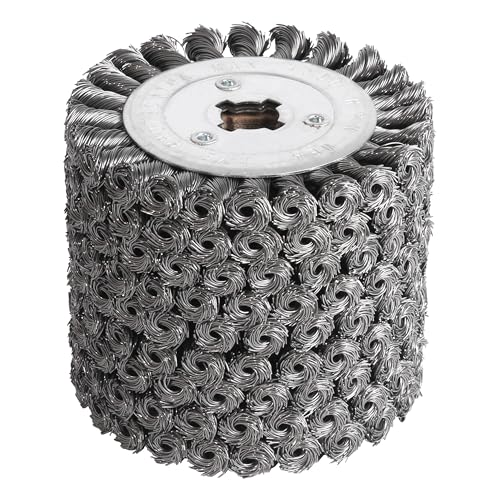 Image of 4.7 inchx 4 inch Twisted Steel Wire Wheel Multi Surface Texturing, 0.02 inch Wire Brush Drum Surface Conditioning Tool for Metal Surface Polishing Grinding Removing Rust-3 /4 Quad Keyway