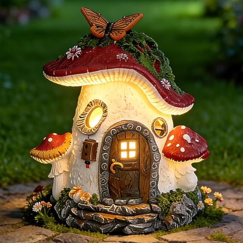 Maison de fée solaire lumineuse en résine pour un jardin féerique