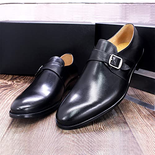 Men Business Casual Leather Loafers Comfy Slip On Monk Shoes Wedding Smart Office Dress Shoes,Black-412