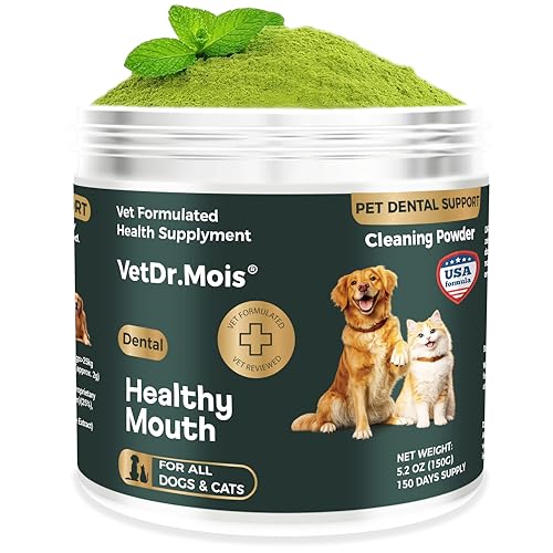 DRMOIS Dog Teeth Cleaning Powder for Dogs & Cats Dental Powder for Plaque & Tartar Control Fresh Breath Oral Care No Brushing Needed 150g