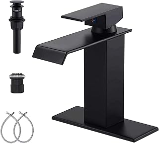 OKSTENCK Bathroom Faucet, Single Handle Waterfall Black Bathroom Faucet, Bathroom Sink Faucet Stainless Steel Single Hole Lavatory Faucet, Bathroom Vanity Faucet with Pop Up Drain (One or 3 Hole)