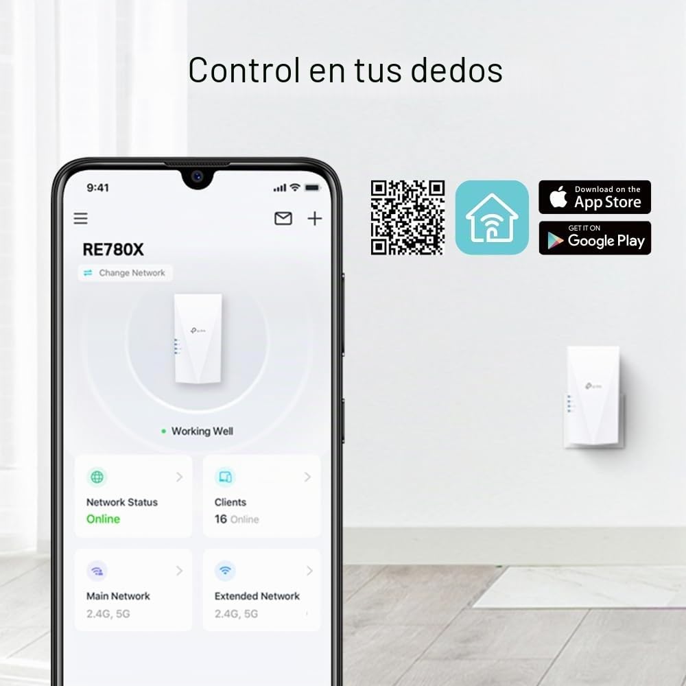TP-Link RE780X - Amplificador WiFi 6 (Doble Banda 2402 Mbit/s, 5 GHz + 574 Mbit/s, 2,4 GHz, MU-MIMO, Puerto Gigabit, Compatible con Todos los routers WLAN)