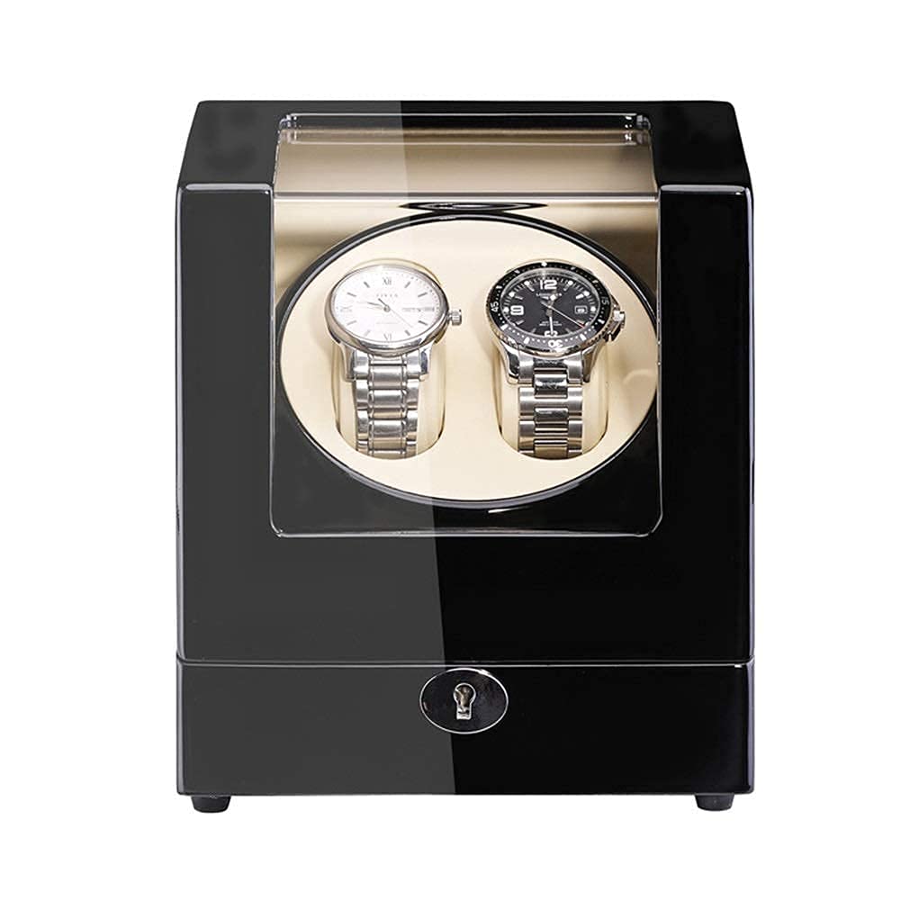 OLSKFUH Automatic Watch Winder Double Watch Winder For Automatic Watches Wood Shell Piano Paint Exterior Adapter And Battery Powered Quiet Motor,