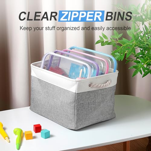 Image of Hoolerry 4 Pcs Hard Clear Zipper Case Makeup Bags Plastic Zipper Pouch Transparent Storage Box Containers for Cosmetics, Snacks, Building Blocks, Puzzles(Clear,13.8 x 11.8 x 2 in,Multicolor)