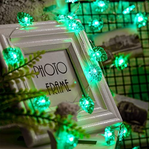 Green String Lights,10ft 40 LEDs Green Palm Leaves Fairy Light, Battery Powered with 12 Modes, Remote and Timer Function for St. Patricks Summer Party Wedding Decoration
