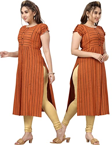 Image of CEE 18 Women's Cotton Rayon A-Line Maternity Feeding Kurti with Zippers(9938 42,Lucious Orange,XL)