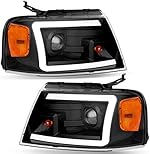 OEDRO LED DRL Headlight Assembly for 2004-2008 Ford F150, Headlamp Replacement w/ Daytime Running Light Black Housing Amber Reflector Clear Lens - Pair Set