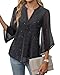 VALOLIA Black Blouses for Women: Sequin Top - Party Tops for Women - Womens 3/4 Sleeve Tops Black Medium