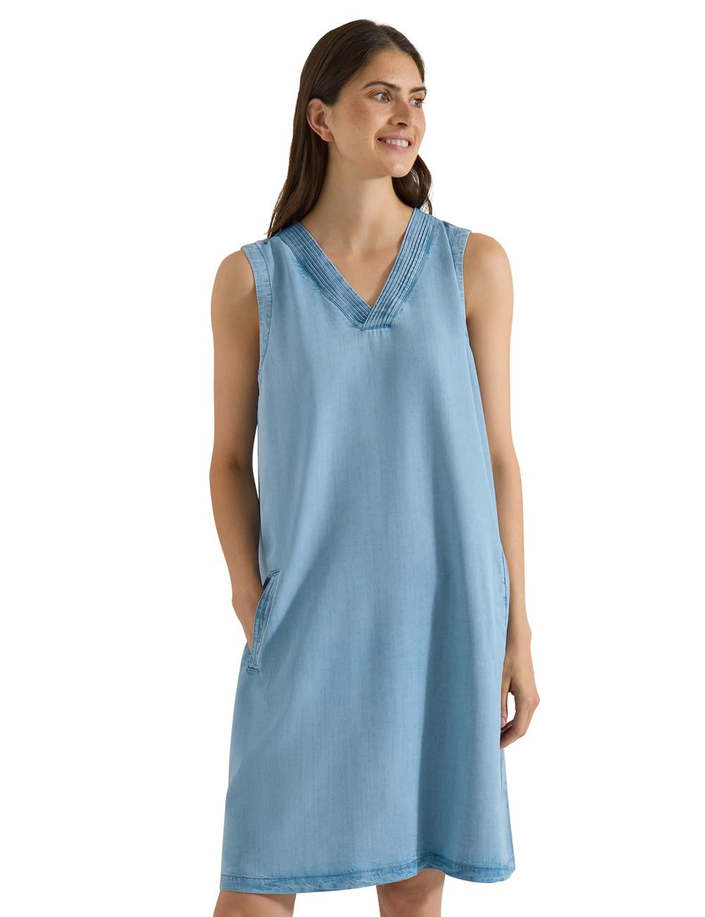 Cecil Women's 1409352 Knee-Length Lyocell Dress with V-Neck (Pack of 1), Light Blue Used Wash, M