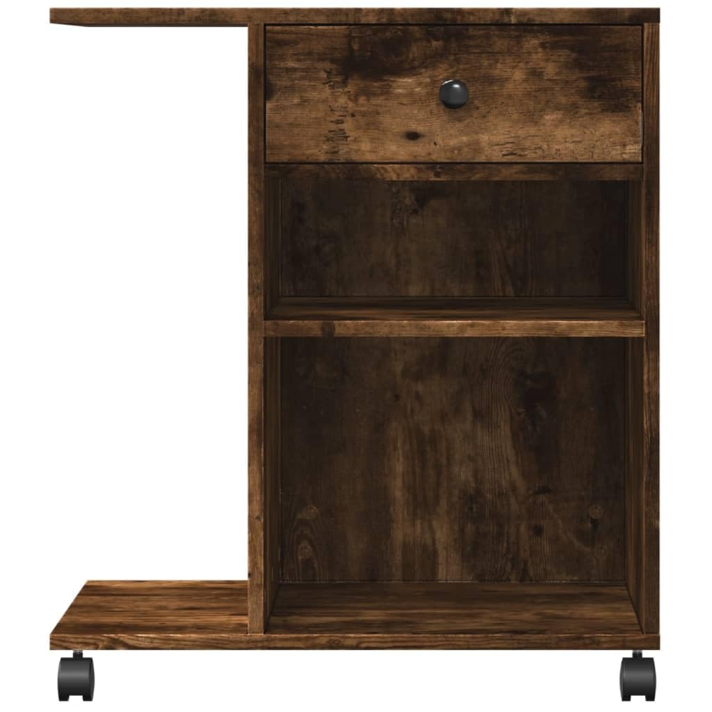 Stojak na drukarkę z rolkami dąb wędzony materiał drewnopochodny 60 x 40 x 68,5 cm z 4 kółkami i hamulcami, wielofunkcyjny stół do drukarki, do biura, biura domowego, przechowywania i