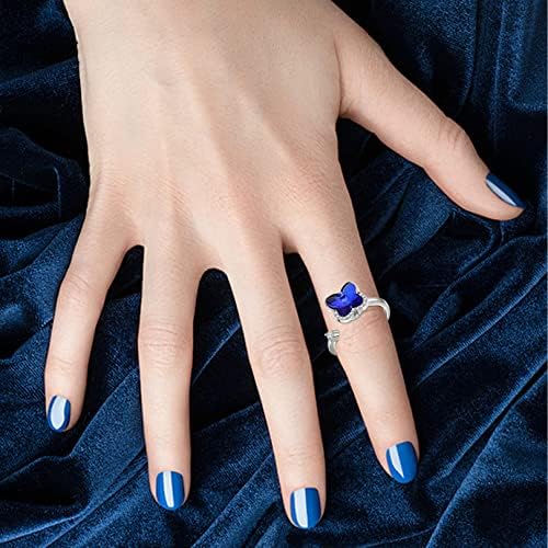 Silver Anxiety Ring for Women Fidget Rings for Women Adjustable Rings for Anxiety Relief Stress Open Ring Silver Plated Cubic Zirconia Flower Finger Ring Gift for Women Girl Daughter