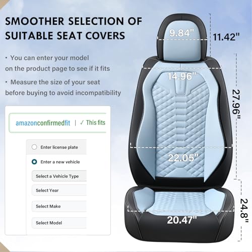 Image of Coverado Seat Covers, Leather Seat Covers for Front Seats, Black and Blue Car Seat Covers, Waterproof Car Seat Protectors, Auto Seat Cushion, Front Driver Seat Cover Universal Fit Most Cars SUV