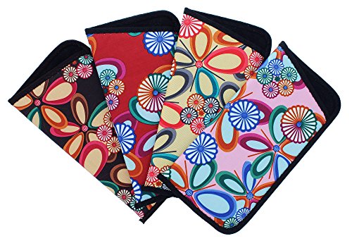 EAR MITTS 4 Pack Soft Slip In Eyeglass Case For Women, Fun Floral Design, Color Assortment