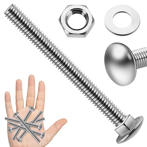 Image of (14 Sets) 1 /4-20 x 3 Carriage Bolts with Nuts and Washers, 304 Stainless Steel Round Head Square Neck 1 /4 Carriage Bolts Screws, Full Thread for Outdoor