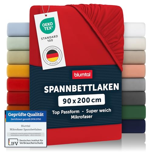 Blumtal® Spannbettlaken 90x200cm - Spannbettlaken Microfaser - Oekotext zertifizierte Bettlaken - Spannbetttuch 90x200 cm - Leintuch 90x200cm Laken - Fitted Sheets - Rot