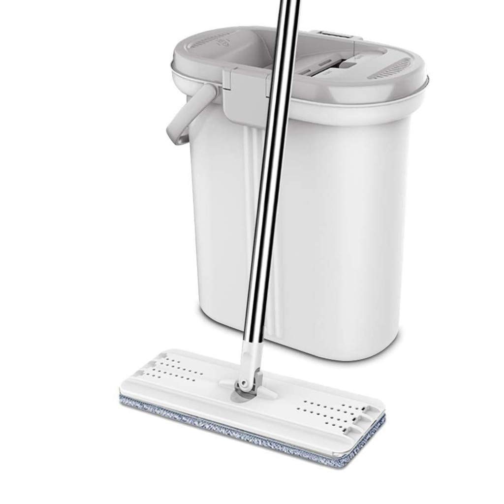 Juego de Cubo y fregona Plana de Microfibra, fregona Plana Profesional para Limpieza de Suelos húmedos y Secos, Acero Inoxidable Ajustable