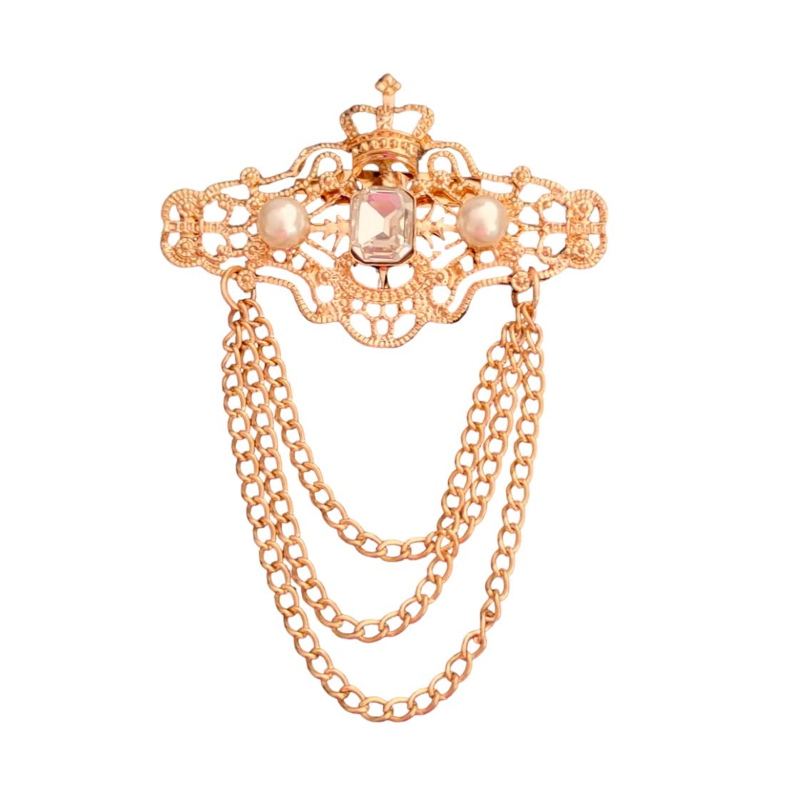 m men style Mens Suit Wedding And King Crown With Hanging ChainBrooch (Gold) Brass For Men And Boys-picture-50