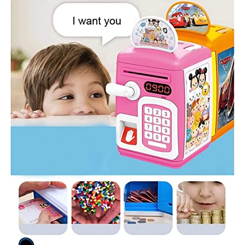 Image of Electric ATM Piggy Bank for Kids with Password Protection and Finger Sensor, Auto Roll Money Notes - Blue, Modern
