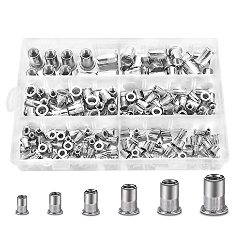 BORNTUN 200PCS 304 Stainless Steel Rivet nut Anti-Rust Rivet nut Flat Head Powerful Rivet nut Series Multi-Specification Rivet nut kit M3/M4/M5/M6/M8/M10