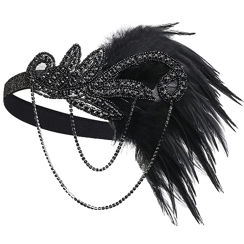 BABEYOND 1920s Flapper Stirnband Roaring 20s Great Gatsby Feather Headpiece