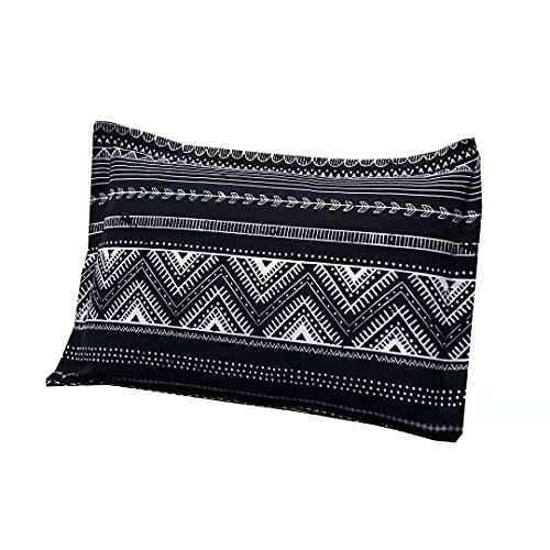 Mag Black Bohemian 4 Pc Bed Sheet, Modern Printed Microfiber Bedding Sheet Set, With 1 Top Flat & 1 Fitted Sheet With 2 Pillowcases, 14 Inches Deep (Full, Black) #TOP1