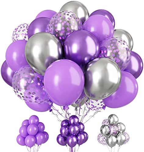Paready Purple Balloons, 30 Pcs 12 Inch Purple and Silver Balloons, Balloon Purple Confetti Metallic Balloons for Birthday Purple Theme Party Baby Shower Wedding Bridal Shower Graduation Decoration